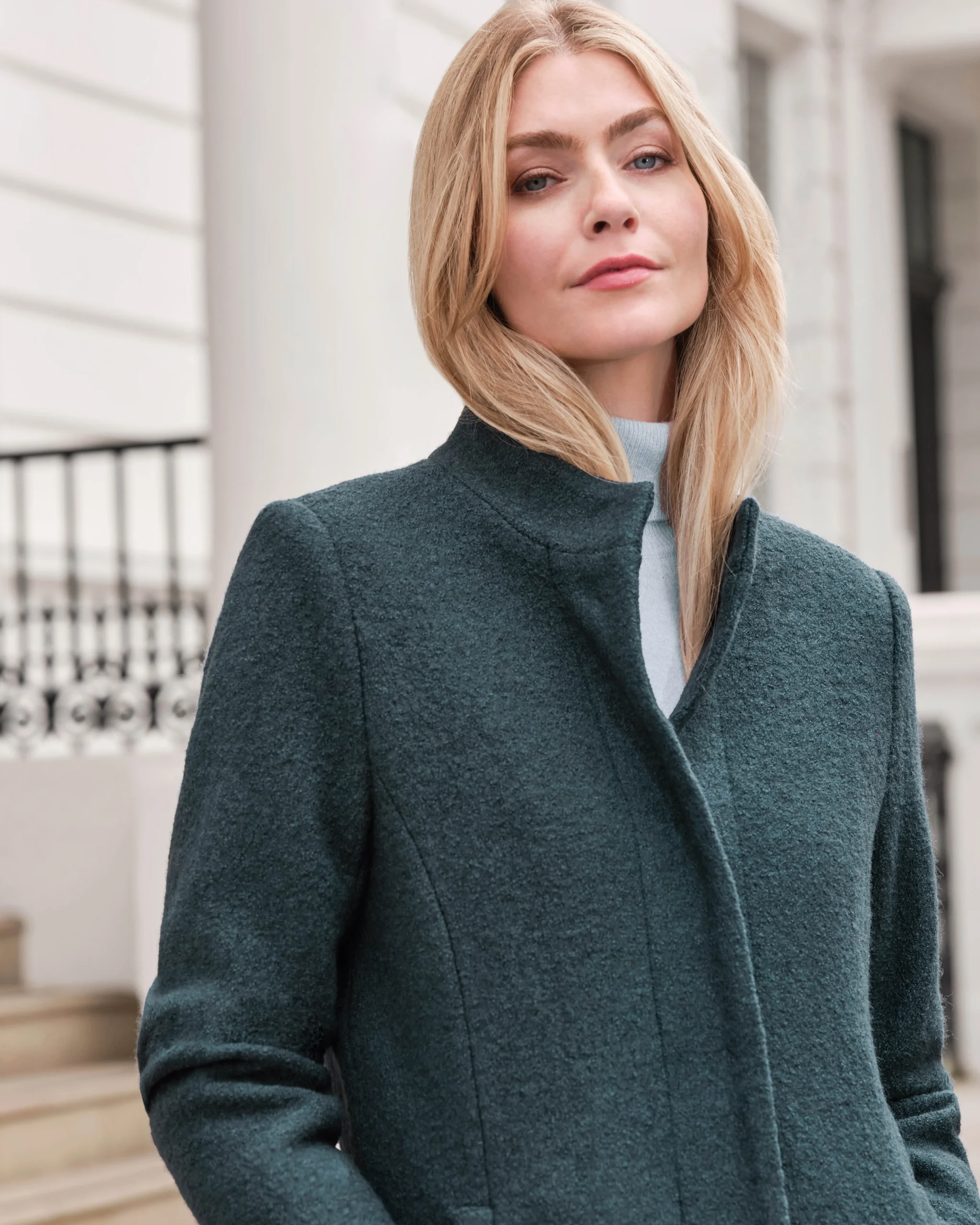 Boucle Textured Wool Funnel Neck Coat^Pure Collection Best