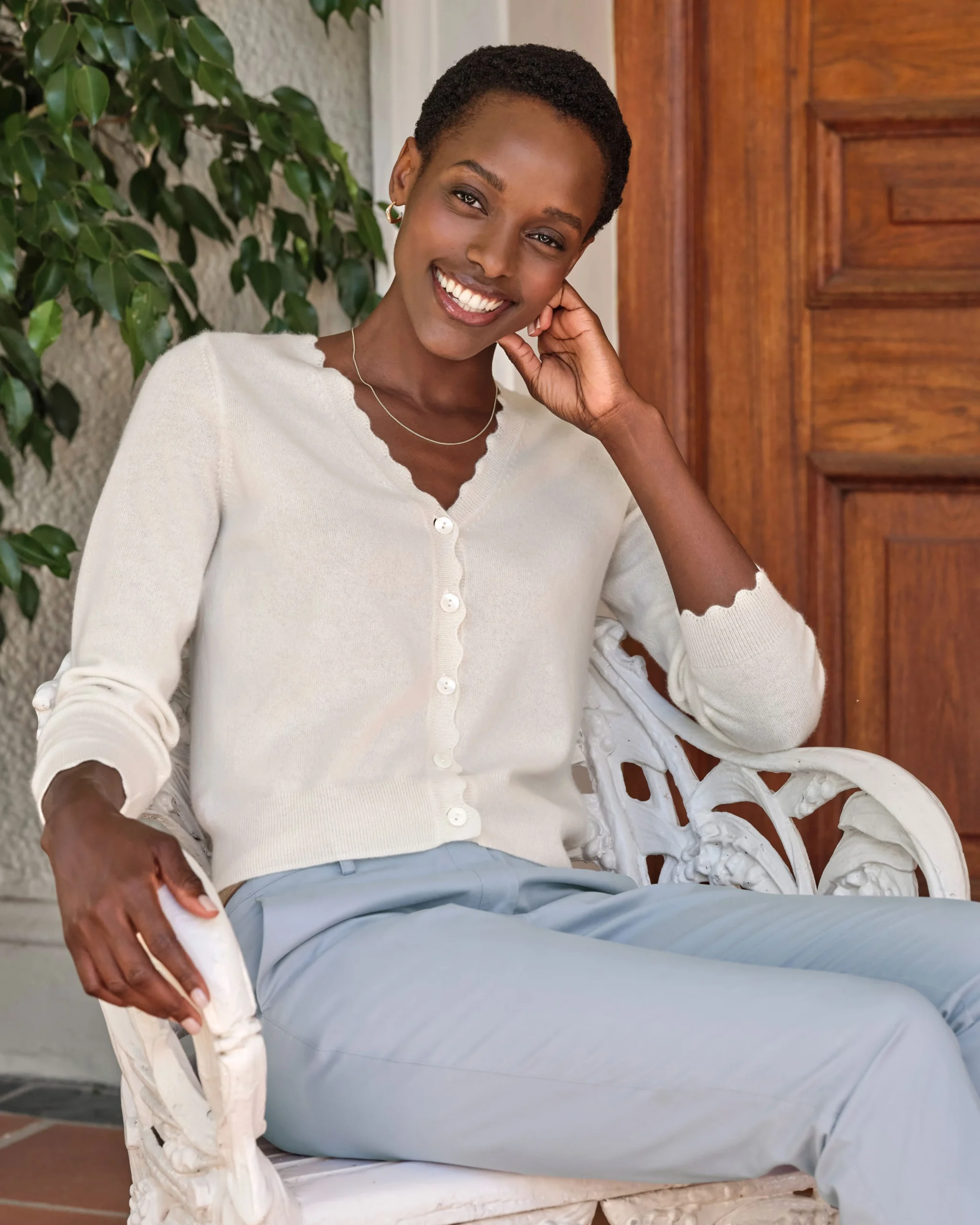 Cashmere Crop Scalloped Cardigan^Pure Collection Online