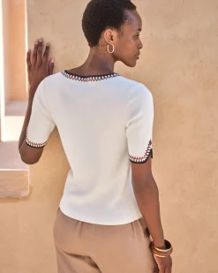 Cotton Blend Crochet Trim Top^Pure Collection Sale