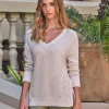 Cotton Linen Metallic V Sweater^Pure Collection Fashion