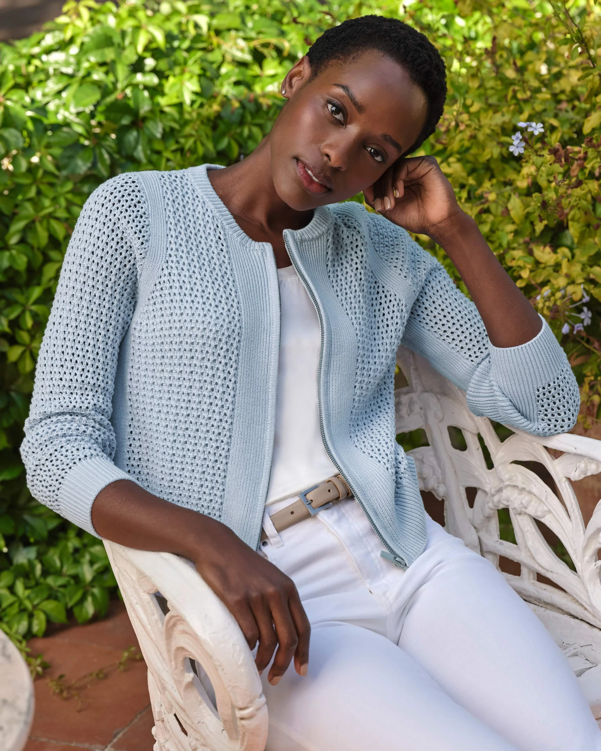Cotton Mesh Zip Through Cardigan^Pure Collection Clearance