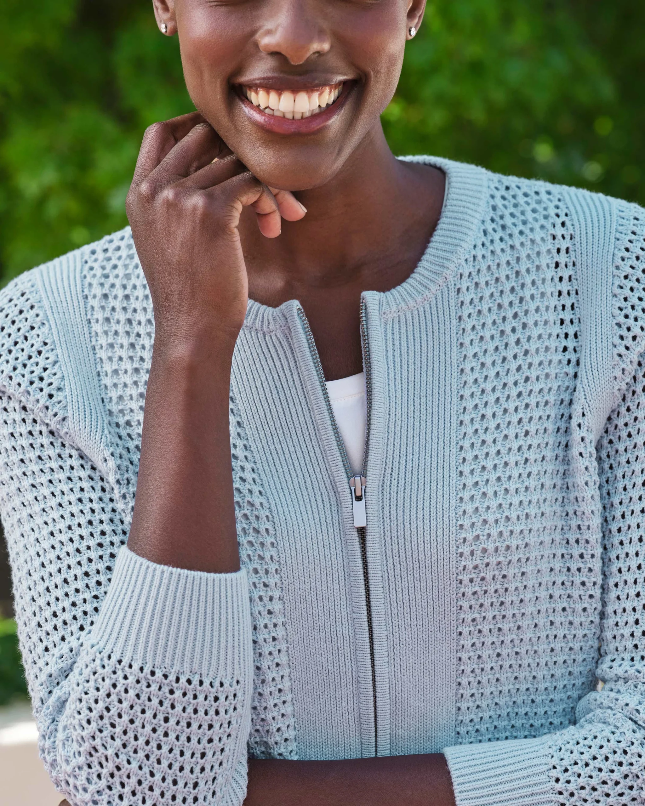 Cotton Mesh Zip Through Cardigan^Pure Collection Clearance