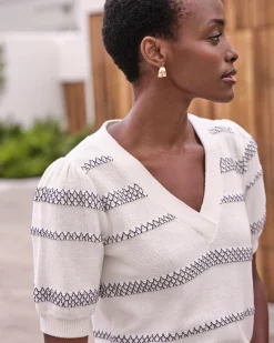 Cotton Short Sleeve Puff Stripe Sweater^Pure Collection Discount