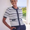 Cotton Textured Short Sleeve Stripe Cardigan^Pure Collection Fashion