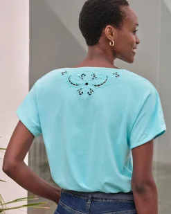 Embroidered Shoulder Short Sleeve Top^Pure Collection Fashion
