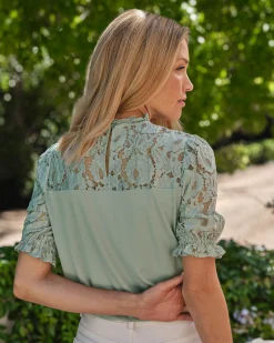 Lace Sleeve Jersey Blouse^Pure Collection Online
