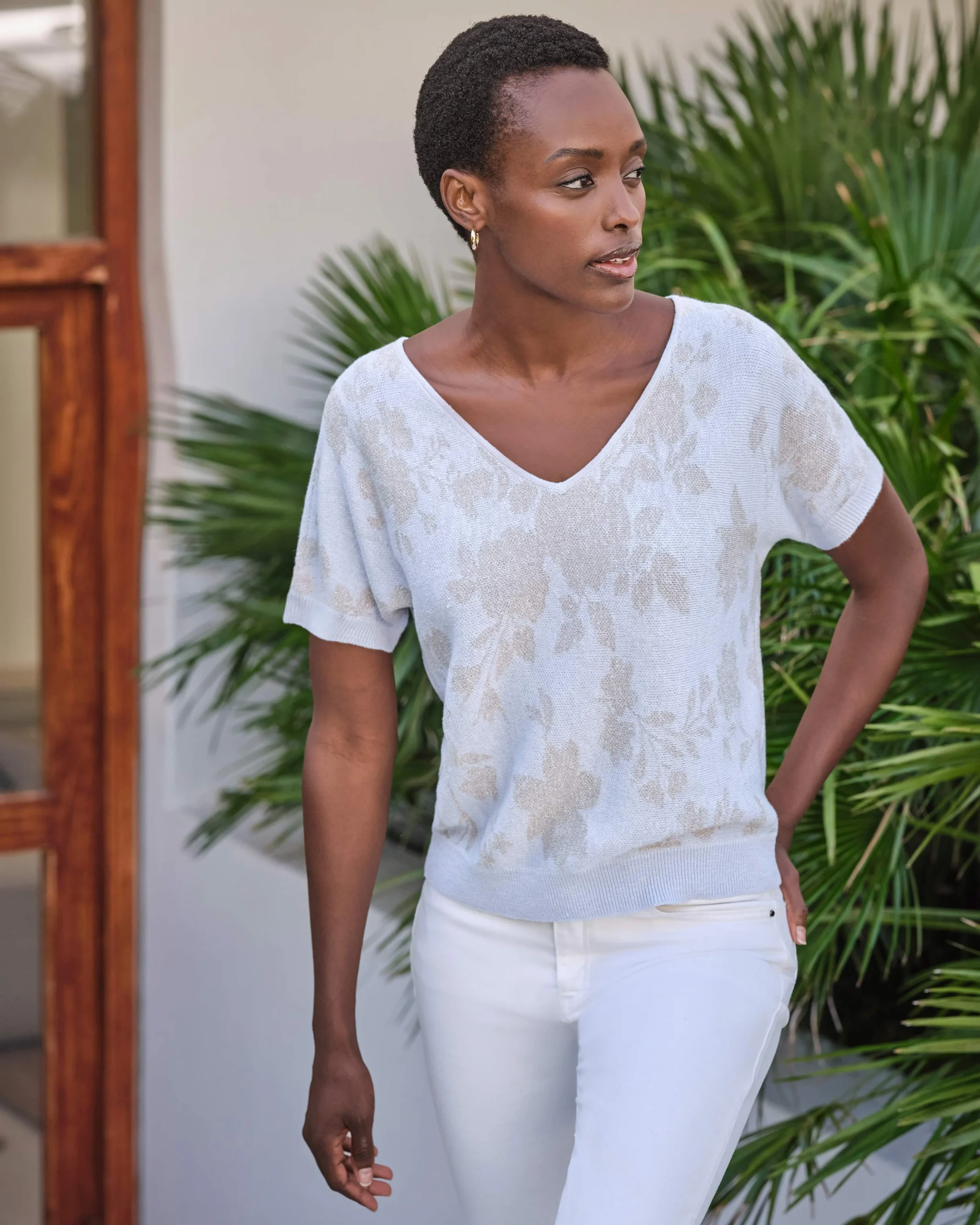 Linen Cotton Sparkle Rose Top^Pure Collection Online