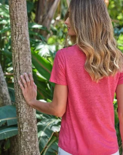 Linen V Neck Short Sleeve T-Shirt^Pure Collection Hot
