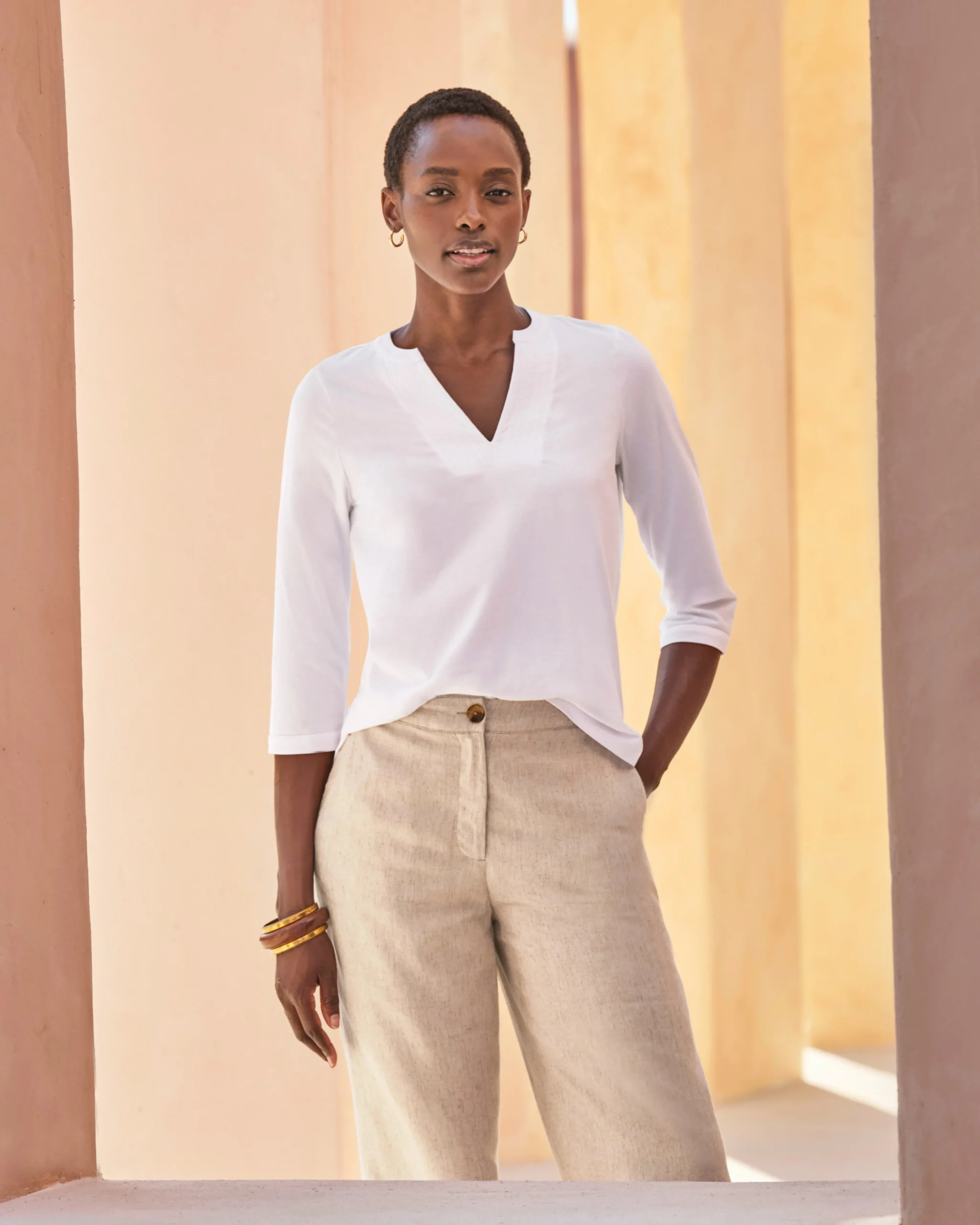 Notch Neck Blouse With Embroidery^Pure Collection Sale