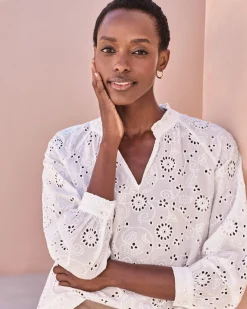 Notch Neck Broderie Blouse^Pure Collection New
