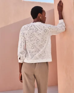 Notch Neck Broderie Blouse^Pure Collection New