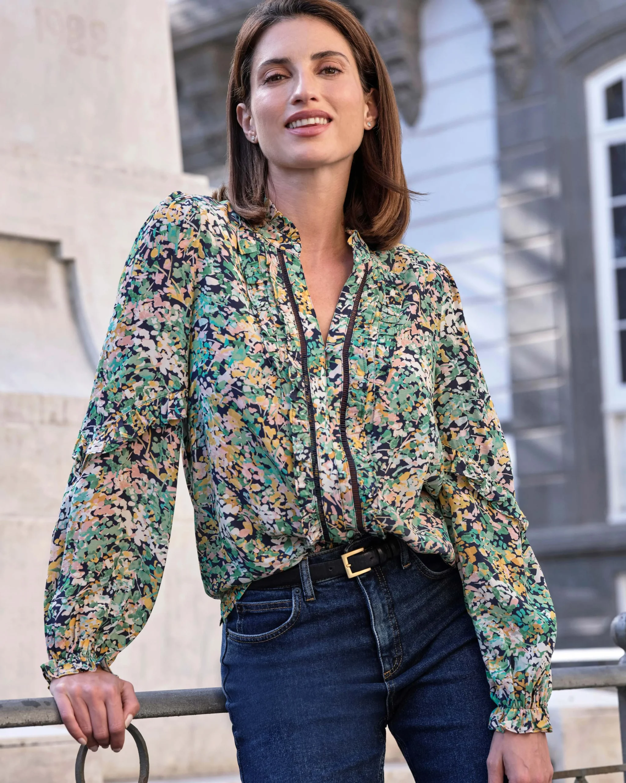 Printed Frill Sleeve Blouse^Pure Collection Discount
