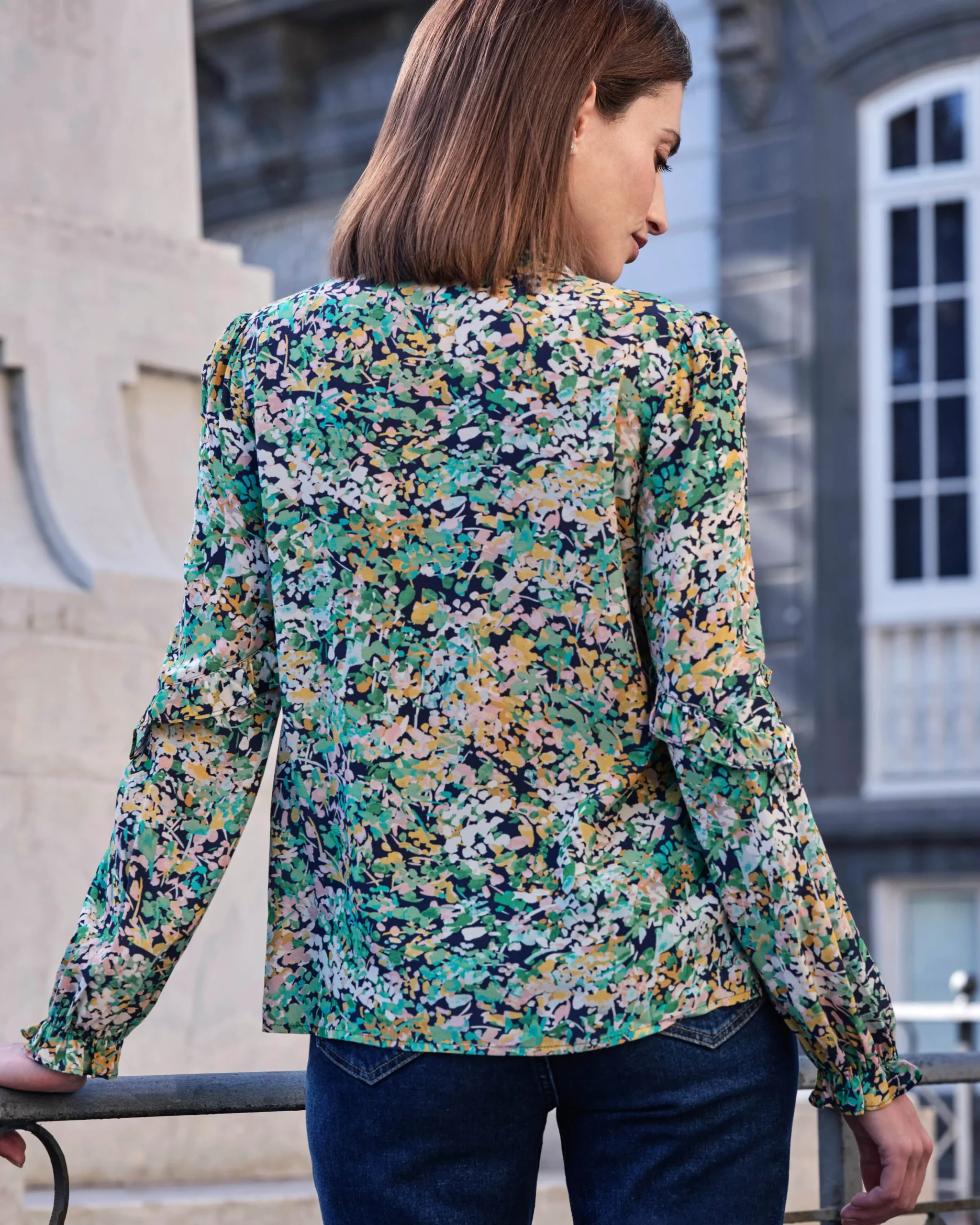 Printed Frill Sleeve Blouse^Pure Collection Discount