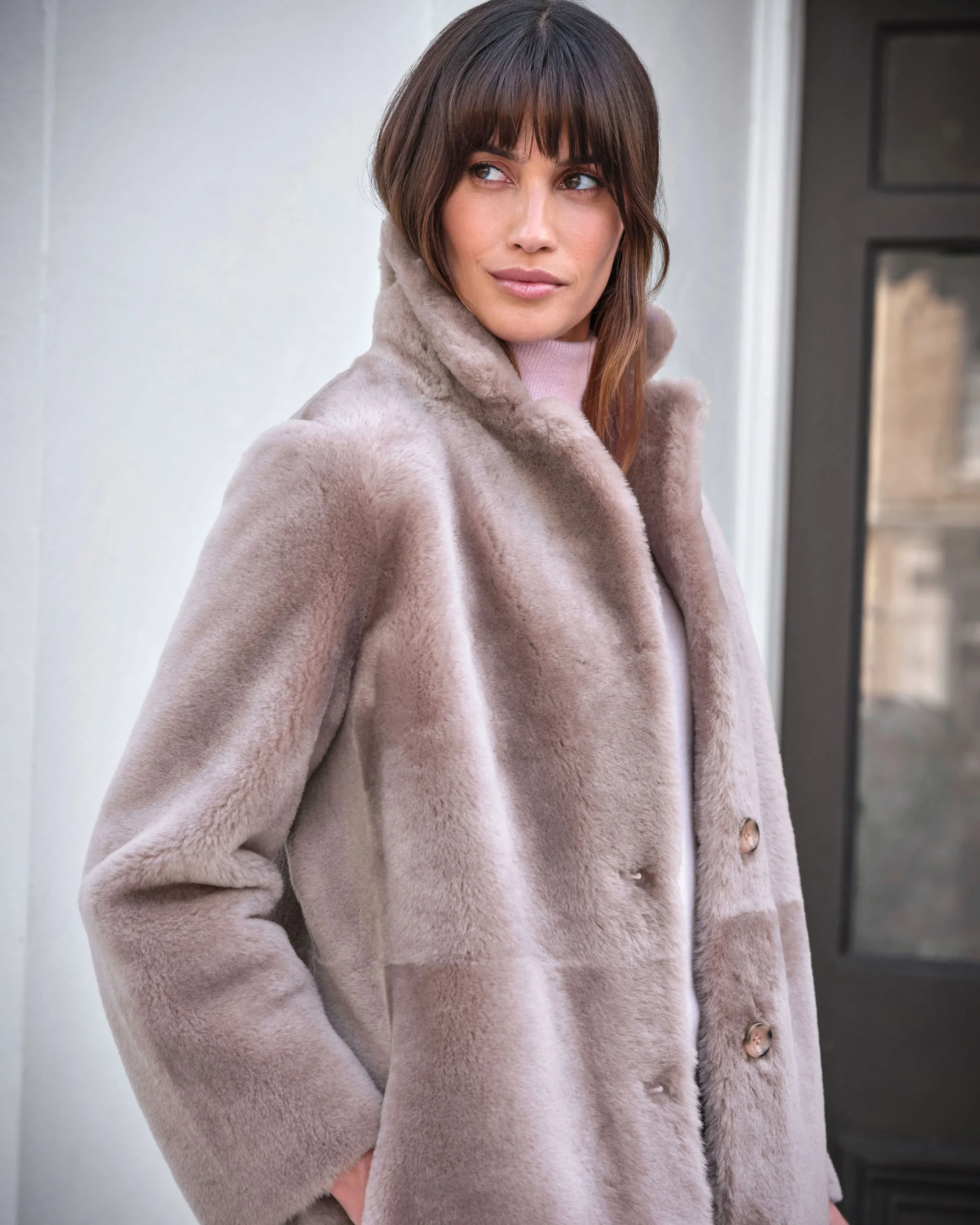 Shearling Rever Collar Coat Style^Pure Collection New