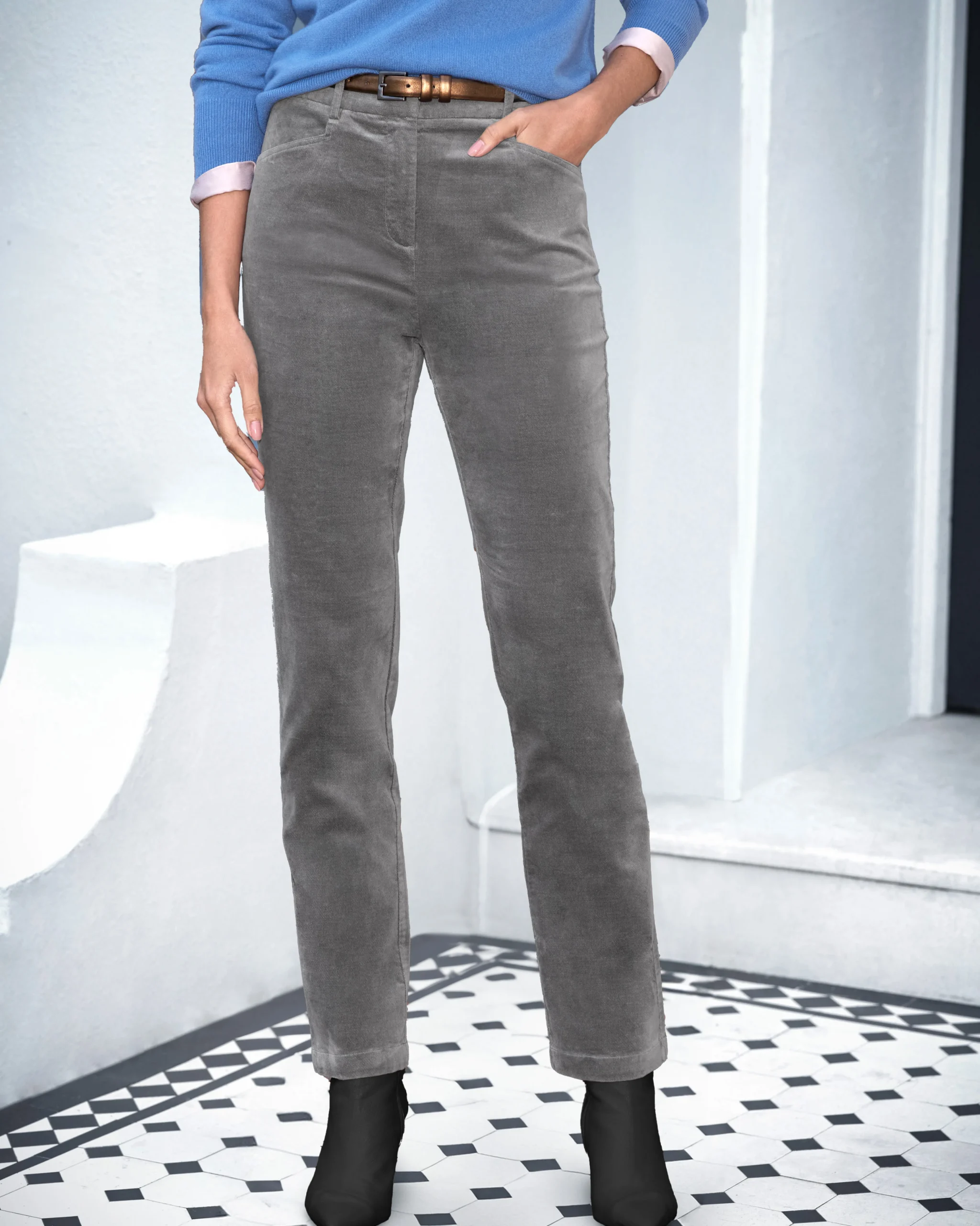 Washed Velvet Straight Leg Trousers^Pure Collection Fashion