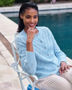 Wool Cashmere Lacy Crew Cardigan^Pure Collection Online